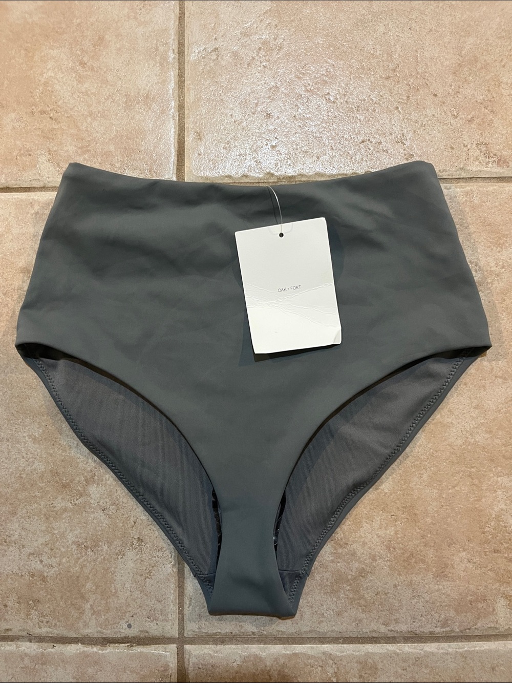 OAK + FORT High-Waist Bikini Bottoms in Sage Gray